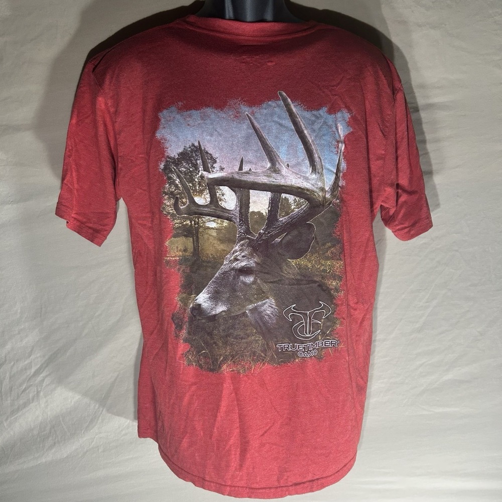 TrueTimber Camo Graphic T-Shirt Mens Large Red Heathered Deer Buck Hunter Tee